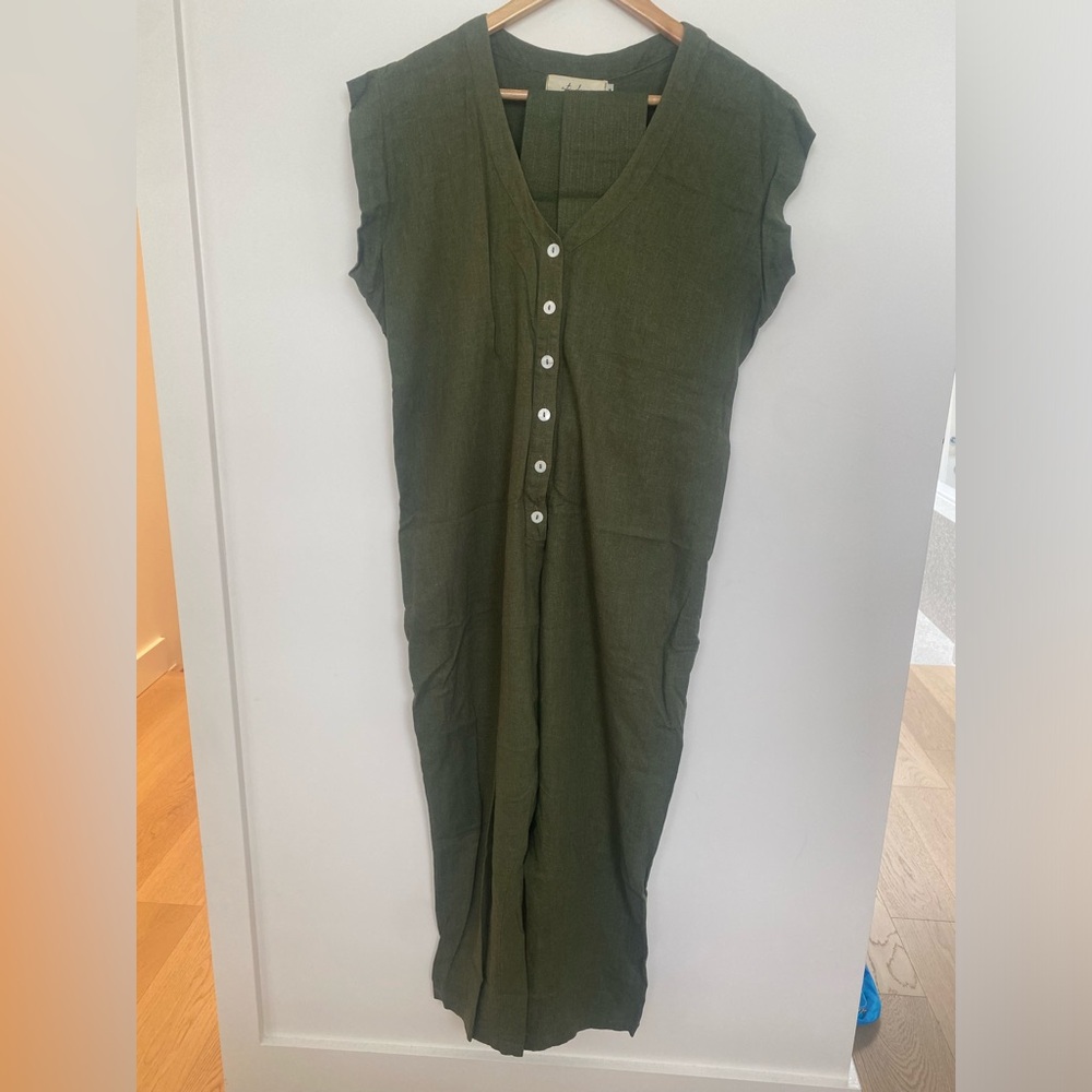 Olive Green linen blend romper